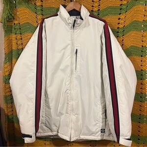 Vintage OP Ocean Pacific winter White Puffer Jacket XL Red Navy Stripes Retro